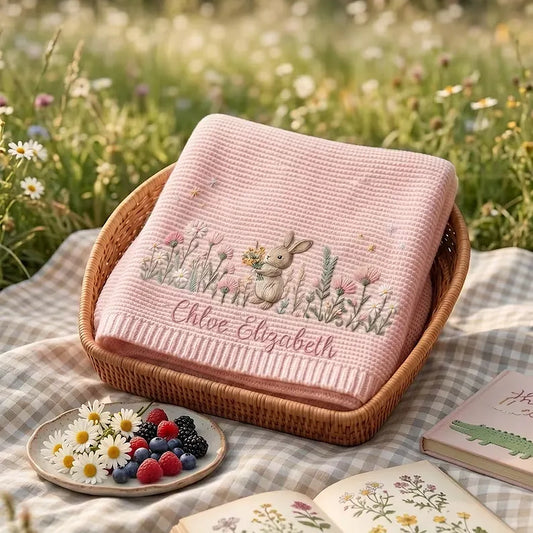Pink Bunny Baby Blanket Picnic Display