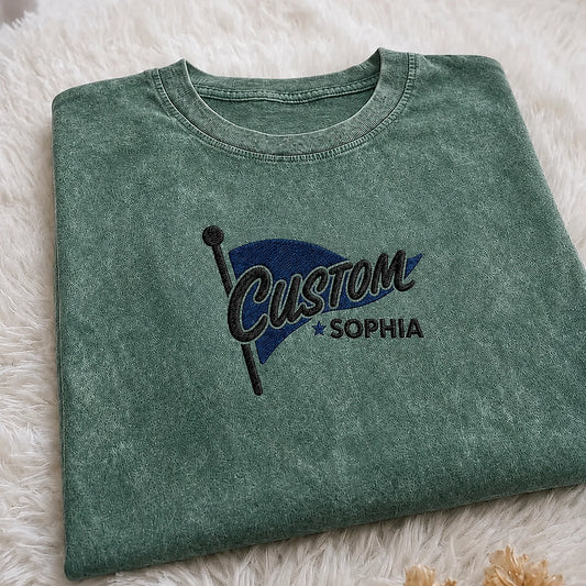 Folded Moss Custom Varsity Tee Personalized With Sophia
