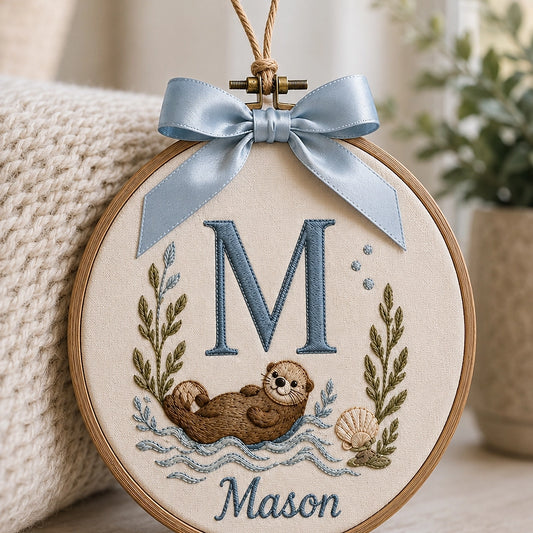 Custom Otter Name Ornament With Initial And Coastal Details