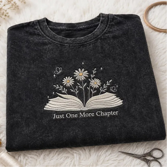Folded Just One More Chapter Embroidered Vintage Tee