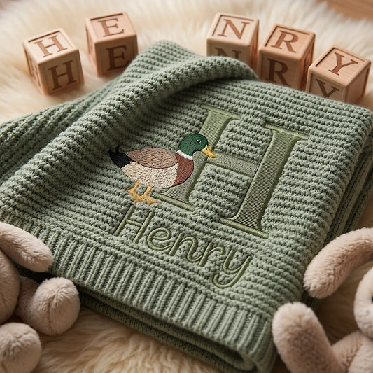 Mung Bean Embroidered Blanket Personalized With Name Henry
