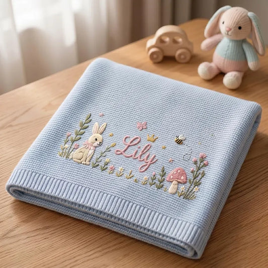 Light Blue Bunny Lovey Blanket Folded