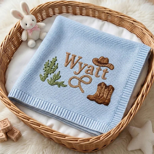 Light Blue blankert with custom name of your baby
