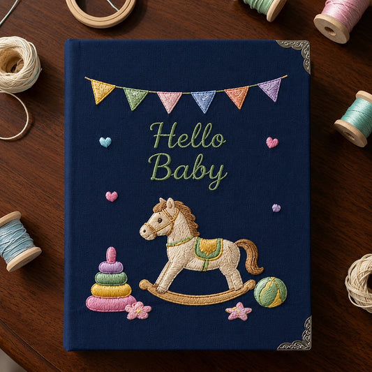 Navy Baby Journal Featuring Toys And Celebration Bunting