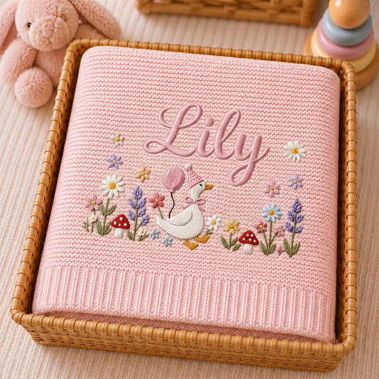 Personalized Goose Blanket In Wicker Basket