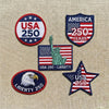 Five Patriotic USA 250th Anniversary Embroidered Patch Designs