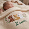 Cream baby blanket with Raven and woodland embroidery