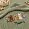 Mung bean baby blanket with embroidered woodland friends