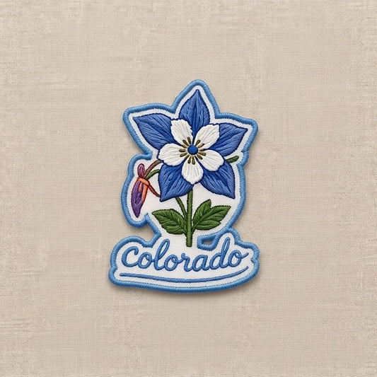 Colorado Blue Columbine Embroidered Iron-On Patch
