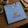 Blue Washed Tee With Funny Rainy Hot Dog Embroidery