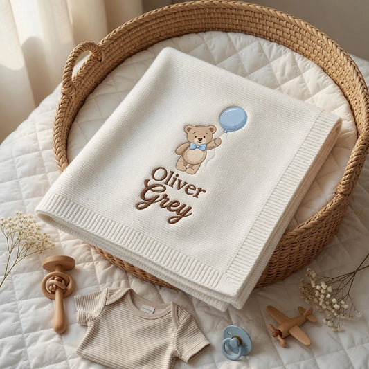 White Oliver Blanket Styled With Baby Essentials