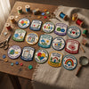 Bright Futures Educational Patches Displayed With Colorful Sewing Supplies
