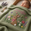 Mung Bean personalized bunny baby blanket with floral embroidery