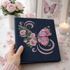 Handheld Navy Butterfly Bloom Notebook With Romantic Rose Decor