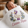 White personalized duck baby blanket with Emma Rose name