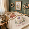 Cream embroidered duck baby blanket in cozy nursery