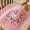 Pink personalized duck blanket with sleeping newborn baby