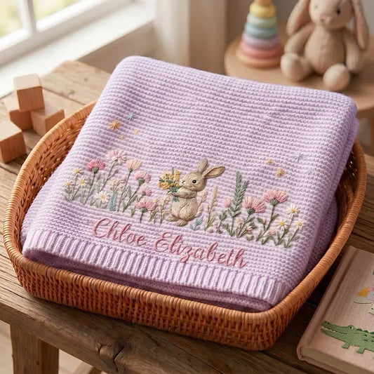 Purple Bunny Baby Blanket In Basket