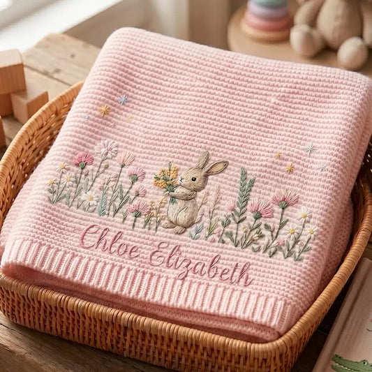 Pink Bunny Baby Blanket In Basket