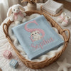 Light Blue Personalized Bunny Knit Baby Blanket Gift