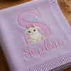 Purple Bunny Monogram Personalized Knit Baby Blanket