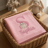 Pink Personalized Bunny Baby Blanket Basket Display