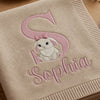 Beige Bunny Monogram Personalized Knit Baby Blanket