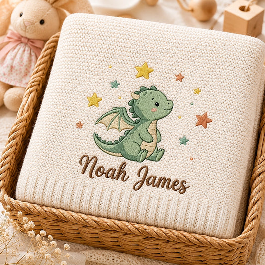 Cream Personalized Dragon Baby Blanket