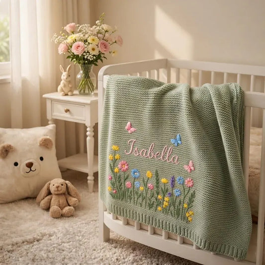Personalized Baby Blanket On Nursery Crib