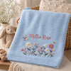 Light Blue Millie Rose Floral Embroidered Baby Blanket