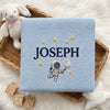 Light Blue Blanket With Navy Name And Golden Stars