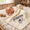 Personalized Cream Baby Blanket Covering Baby In Wooden Crib