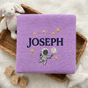 Purple Galaxy Baby Blanket With Personalized Navy Name Embroidery