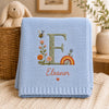 Light Blue Personalized Blanket With Floral Initial E And Rainbow