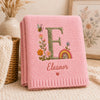 Pink Personalized Blanket With Floral Initial E Bee And Rainbow