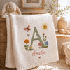 Cream Custom Newborn Blanket With Floral Initial A And Name