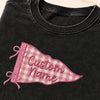 Close Up Custom Gingham Pennant Embroidery On Mineral Wash Tee