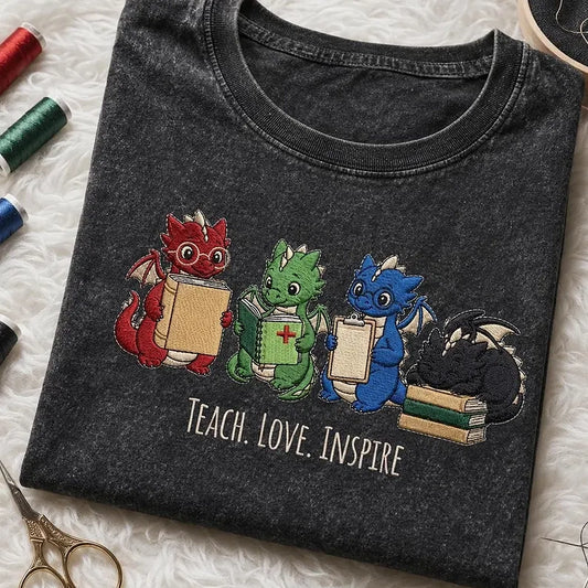 Folded Dragon Teacher Embroidered T-Shirt