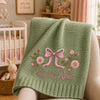 Mung bean personalized blanket with pink floral bow embroidery