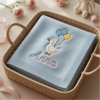 Light Blue Personalized Baby Blanket Presented In Wicker Tray