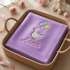 Purple Personalized Goose Blanket Folded Inside Woven Tray
