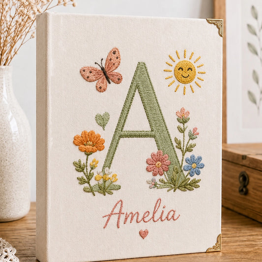 Beige Photo Album With Embroidered Letter A For Amelia