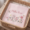Pink Personalized Flower Baby Blanket In Basket