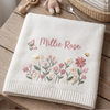 White Floral Embroidered Baby Blanket Flat Lay