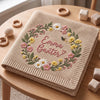 Beige Knit Blanket With Floral Wreath And Emma Embroidery
