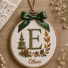 Custom Forest Initial Ornament With Pine Tree And Acorns