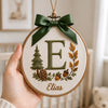 Custom Name Ornament With Forest Initial And Botanical Embroidery