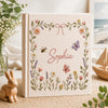 Beige personalized baby photo album with wildflower embroidery