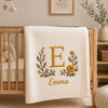Cream Monogram Baby Blanket With Floral Initial E And Emma