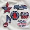 Six Patriotic Hamilton Musical Embroidered Iron-On Patch Designs